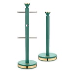 Tower T826135JDE Cavaletto Mug Tree and Towel Pole Set with Anti-Slip Base, Jade Green and Champagne Gold