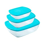 Pyrex Cook & Store Oven Dishes with Blue Lids Set of 3 Piece