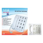 TEL UK 18041 Easy to Read Big Button Corded Desk Telephone│Wall Mounted│White