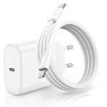 Snabbladdare USB-C 20W för iPhone 11/12/13/14 med Lightning Kabel Vit
