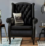 Leather Wing Chair High Back Furniture Queen Anne Chesterfield Armchair Antique