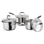 Stellar 5000 Induction 3 Piece Draining Lid Saucepan Set S5A1D Stay Cool Handle