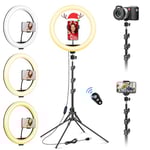 11.5" Ring Light Professionnel avec Trépied Grand, [Mise à Niveau] 1m77/69.5" Trepied Smartphone Lumineux, Selfie LED Anneau Lumière pour Maquillage