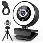 2K HD Webcam with Built in Adjustable Ring Light with Noise Reduction Microphone,Plug & Play USB Webcam for PC, MAC, Laptop, Youtube, Video Call, Live broadcast, Study, Meeting, (Black)