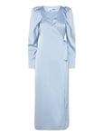 Satin Midi Wrap Dress Knälång Klänning Blue ROTATE Birger Christensen