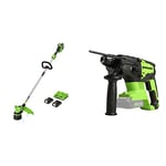 Greenworks Le Coupe-Herbe sans fil2 X 24V Comprend Une Batterie 2 x 2Ah, Un Chargeur à Double Fente et Une perceuse à Percussion SDS sans Balai 24V Outil 2J Uniquement