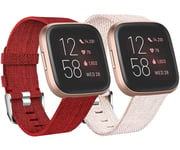 Wepro 2Pack Compatible with Fitbit Versa Strap/Fitbit Versa 2 Strap for Women Men, Breathable Woven Fabric Replacement Strap for Fitbit Versa/Versa 2 / Versa Lite, S Apricot/Red
