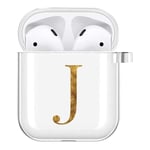 Initial Name silicone Soft TPU Earphone Protect Cover Protective Case Cover for Apple AirPods 1/2 Gen, Charger box Case Skin (letter J)