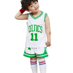 Boston Celtics #11 Kids Basketball Jerseys Suit, Basketball Fan Boys Girls Summer Training Jersey Suit, Summer 2 Pcs Vest and Shorts Set-White-XS