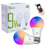 WiFi Smart Bulb E27 LED Light Bulbs, Smart Bulbs Work with Alexa / Google Home, 9W Equivalent 80W 800LM, Dimmable White RGBCW Colour Changing LED Bulbs, No Hub Required, 2 Pack