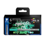 Staedtler Pigment Arts Brush Pen Greens & Turquoises, 6 Färger, Grön, Turkos, Rund, Plast, Polypropylen (Pp), Vattenbaserat Bläck, Vuxna Och Barn
