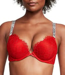 Victoria's Secret Bombshell Push Up Bra, Add 2 Cup Sizes, Rhinestone Straps (32A-38D), Lipstick Red, 32C
