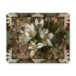 Mosaic Flowers White Crocuses in Horizontal Stained-Glass Window Rectangle Non Slip Rubber Comfortable Computer Mouse Pad Gaming Mousepad Mat for Office Home Woman Man Employee Boss
