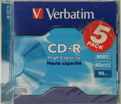 Verbatim  CD-R 43427 90 min / 800mb - 5 PACK - High Capacity CDR Data Music Disc