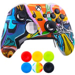 9CDeer 1 x Protective Customize Transfer Print Silicone Cover Skin Cartoon Paints + 6 Thumb Grips Analog Caps for Xbox Elite Wireless Controller Compatible with Official Stereo Headset Adapter