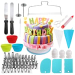 106 Set Cake Decorating Supplies KAITOER Professional Cupcake Decorating Kit Rotating Turntable Stand with 52 Nozzles Silicone Cake Mold Piping Bags and Tips Set Icing Spatula & Smoother Pastry Tools