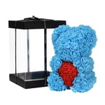 Rose Flower Bear - Over 250+ Flowers on Every Rose Bear - Gift for Mothers Day, Valentines Day, Anniversary & Bridal Showers - Clear Gift Box Included!10 Inches Tall (blue)