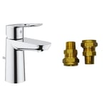 GROHE Start Loop & UK Adaptors – Wash Basin Mixer Tap with Pop-Up Waste Set (Single Metal Lever, 28mm Ceramic Cartridge, Water Saving Mousseur 5.7 l/min, Tails 3/8 Inch), Size 147mm, Chrome, 23349000