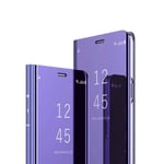 C-Super Mall-UK Samsung Galaxy A12 Case, S-View Flip Cover, Kickstand, Mirror Screen Full Body Protective Case for Samsung Galaxy A12,Violet