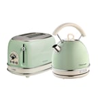 Ariete ARPK11 Retro Style Dome Kettle and 2 Slice Toaster Set, Vintage Design, Green