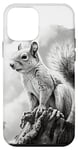 Coque pour iPhone 12 mini noir et blanc écureuil souche d'arbre portrait réaliste art