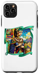 Coque pour iPhone 11 Pro Max Femme égyptienne dans la pose de Mona Lisa, cadre ruban vert