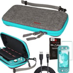 TECHGEAR Switch Lite Accessory Bundle - Case and Screen Protector for Nintendo Switch Lite, Premium Slim Hard Protective Carry Travel & Storage Case Cover, 1x Tempered Glass & 2m USB Cable [TURQUOISE]