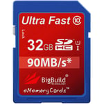 Unbranded BigBuild Technology 32GB Ultra Fast 90MB/s Memory Card For Nikon D3500 Camera, Class 10 SDHC
