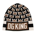 DOLCE & GABBANA DG KING Royals Logo Crown Wool Hat Beanie Black Gold 13288