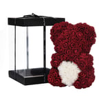 Rose Flower Bear - Over 250+ Flowers on Every Rose Bear - Gift for Mothers Day, Valentines Day, Anniversary & Bridal Showers - Clear Gift Box Included!10 Inches Tall (Burgundy)