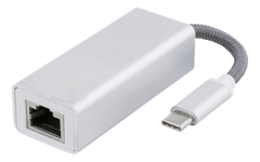 Deltaco USB-C nätverksadapter, Gigabit, 0,1m tygbeklädd kabel, silver