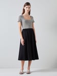 L.K.Bennett Serina Stripe Jersey & Cotton Midi Dress, Black/White