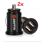 2x GRIFFIN Dual Car Charger Mini USB 12v Lighter Socket Adapter Plug Twin Usb