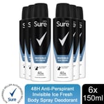 Sure Men Anti Perspirant 48H Protection Invisible Ice Deodorant, 6 Pack, 150ml