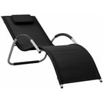 Helloshop26 - Transat chaise longue bain de soleil lit de jardin terrasse meuble d'extérieur textilène noir et gris