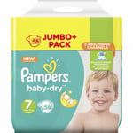 58 x Pampers Baby-Dry Size 7 Nappies, Jumbo+ Pack with 3 Absorbing Channels, XXL