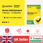 Norton 360 Standard Antivirus 2024  1 Device  1 Year   Delivery by POST