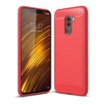 Kolfiber Flexibelt Cover TPU Väska till Xiaomi Pocophone F1 - Röd