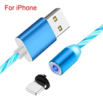 1m Magnetic Absorption Flowing Light Led Micro-usb Cable Blue For Iphone Plu