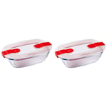 Pyrex Microwave Safe Classic Rectangular Glass Dish with Vented Lid 0.4L Red (Pack of 2)