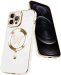 Coque de Protection magnétique pour iPhone 13 promax (6,7") Compatible avec Le Chargement sans Fil MagSafe - Joli Papillon - pour Femmes, Filles, Hommes - Blanc