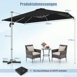 Rektangulärt parasoll 300 x 300 cm stort fribärande parasoll med vev svart