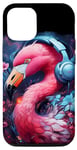 Coque pour iPhone 12/12 Pro Cute Anime Gamer Flamingo Gaming Casque Rose Fleurs Art