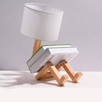 MEYLEE Lampe de Chevet Robot, Abat-Jour en Tissu Match Corps en Bois Massif Pliable, Lampe de Table étagère créative pour Salon