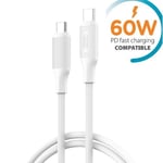60W USB-C till USB-C PD Snabbladdning kabel Samsung, iPhone 15/16 Vit
