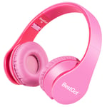 BestGot Kids Headphones Girls Childrens Kids Over Ear Wired with Microphone Volume Control Lightweight with Detachable 3.5mm Cable for Smartphone Tablets Laptop (Pink)