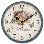 S.W.H Floral Shabby Chic Wall Clock - Retro Wooden Clocks Silent Living Room Bedroom Kitchen Home Decor 12 Inch