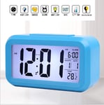 Digital Alarm Clock, Non Ticking Desk Bedside Clock with Alarm Melody, Snooze Silent Night light Luminous, Battery Powered for Child/student,Blue