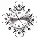 Youyijia European Flower Wall Clock 33 X 33 X 3cm Creative Iron Large 3D Clock Silent Removable Modern Metal Wall Clock Suitable for Office House Living Room Kitchen Bedroom
