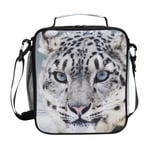 AJINGA Snow Leopard Lunch Bag Insulated Lunch Box Large Cooler Tote with Shoulder Strap for Boys Girls Womens